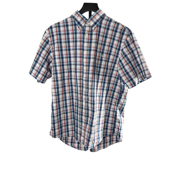 Lands' End Other - Lands End Mens Medium Blue Orange Plaid Seersucker Short Sleeve Button Down Shir